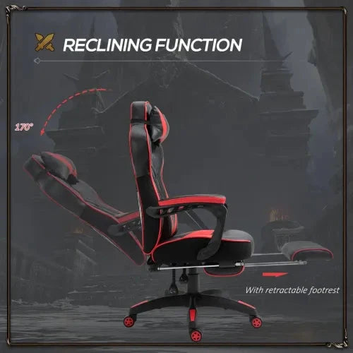 Gaming Chair Ergonomic Reclining w/ Manual Footrest Wheels Stylish Office Red by Unbranded