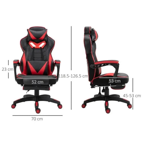 Gaming Chair Ergonomic Reclining w/ Manual Footrest Wheels Stylish Office Red by Unbranded