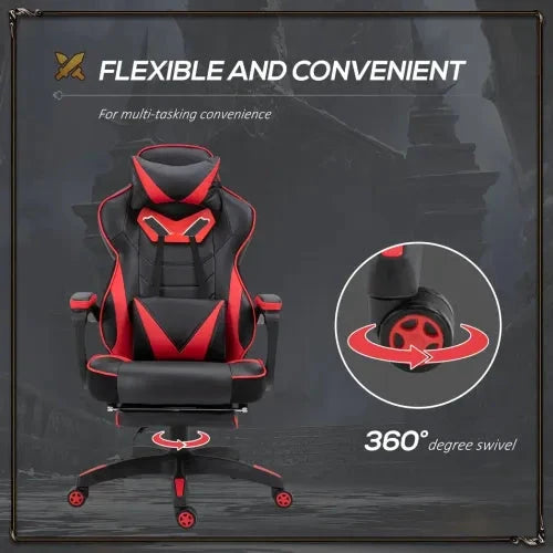 Gaming Chair Ergonomic Reclining w/ Manual Footrest Wheels Stylish Office Red by Unbranded