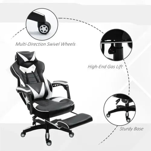 Gaming Chair Ergonomic Reclining w/ Manual Footrest Wheels Stylish Office White - Office Chair
