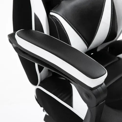 Gaming Chair Ergonomic Reclining w/ Manual Footrest Wheels Stylish Office White - Office Chair