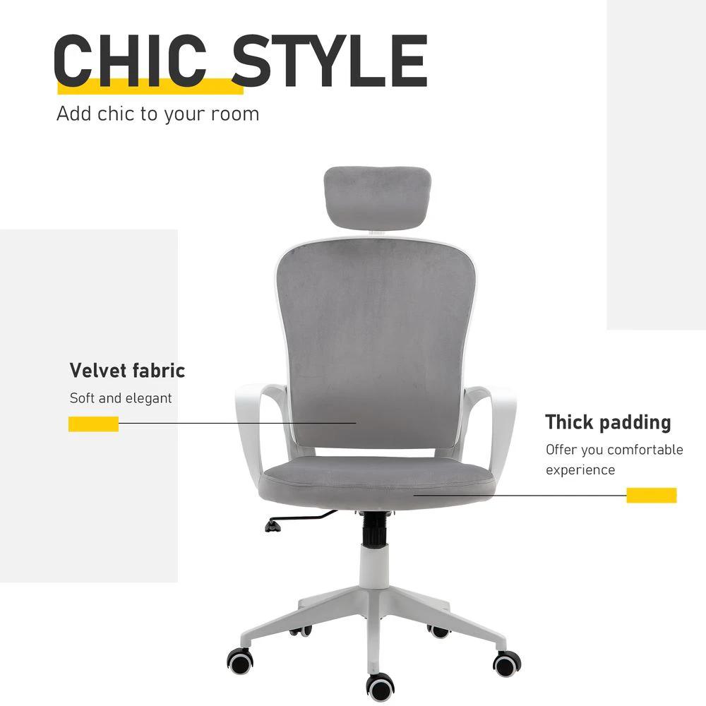 Unbranded High-Back Office Chair Home Rocking w/ Wheel, Up-Down Headrest, Grey Vinsetto - Office Chair