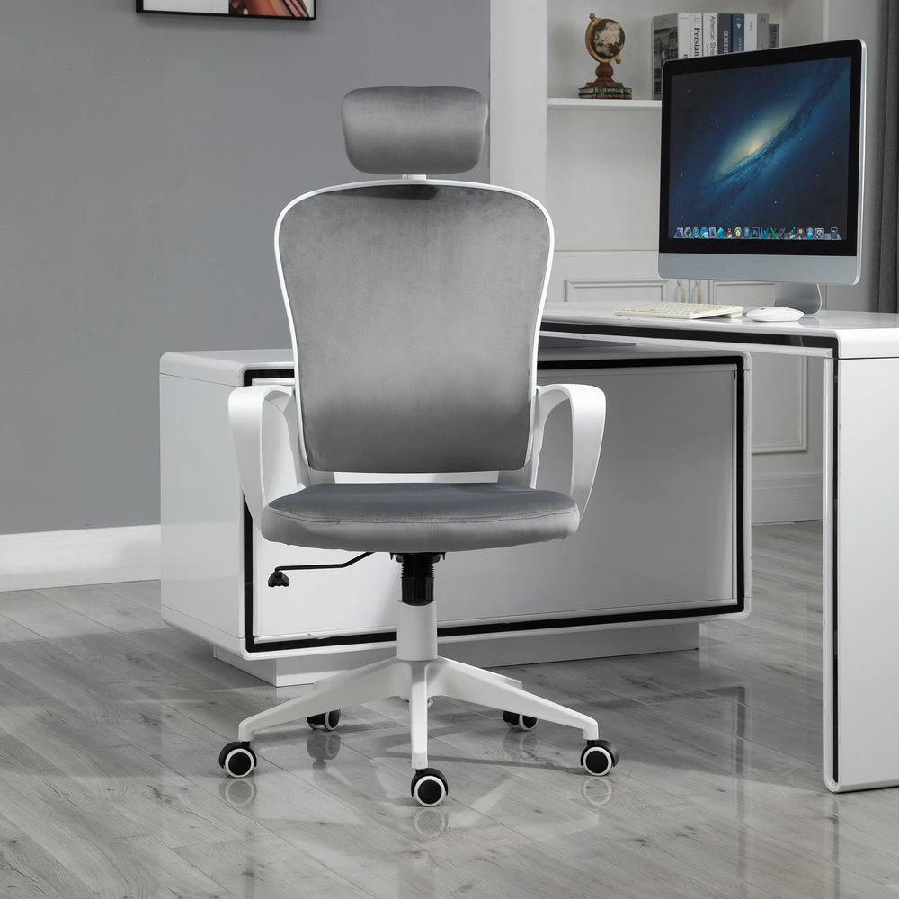Unbranded High-Back Office Chair Home Rocking w/ Wheel, Up-Down Headrest, Grey Vinsetto - Office Chair