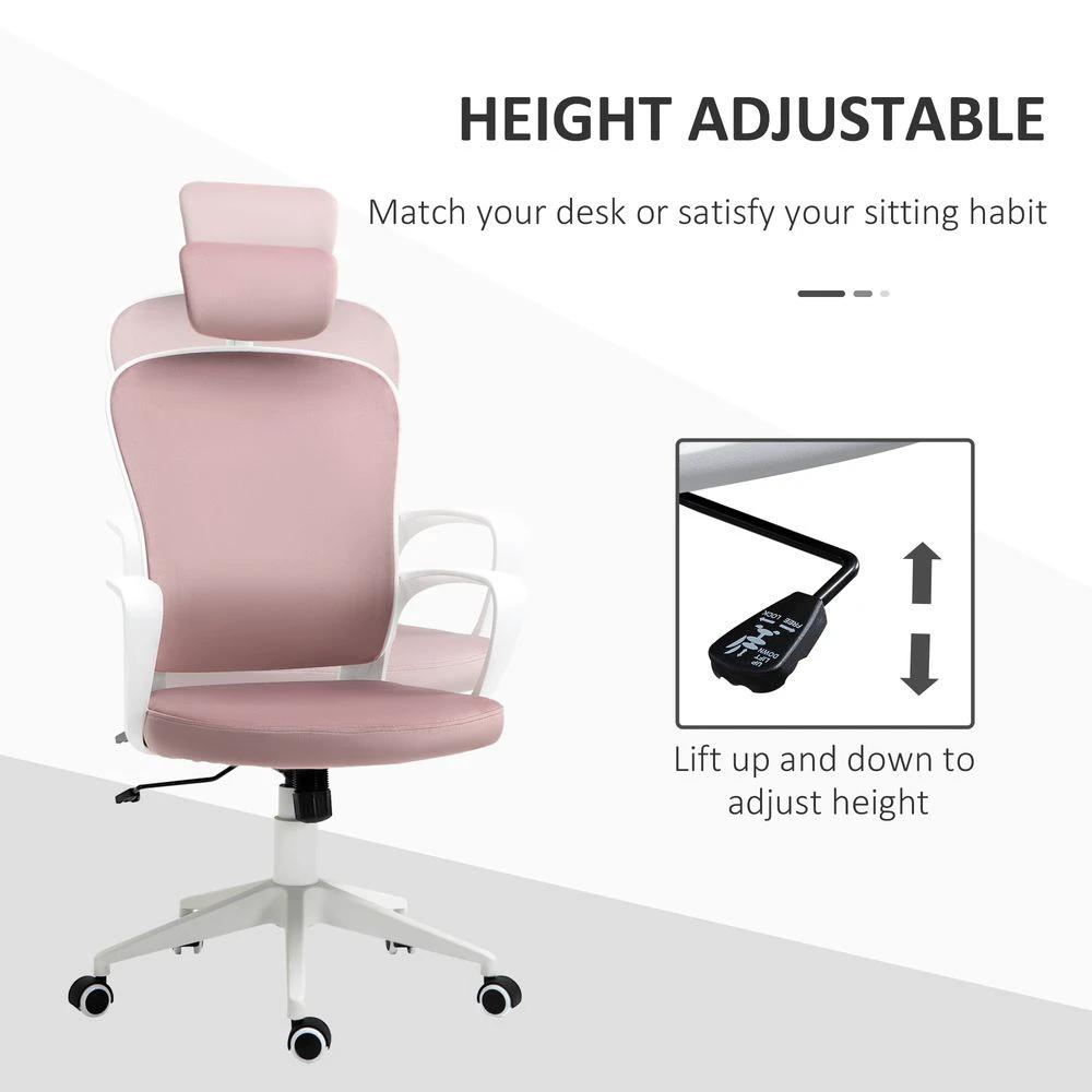 High-Back Office Chair Velvet Fabric Computer Rocking Wheels, Pink Vinsetto by Unbranded