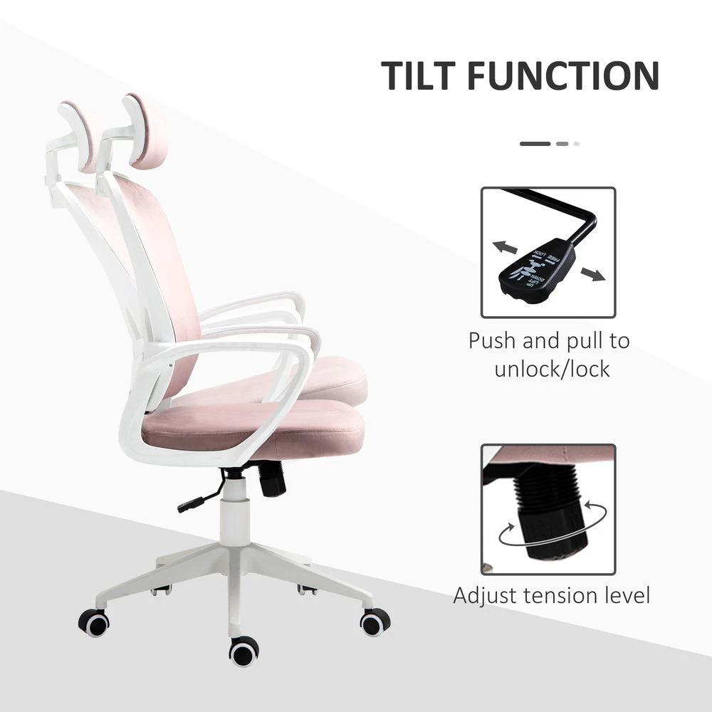 High-Back Office Chair Velvet Fabric Computer Rocking Wheels, Pink Vinsetto by Unbranded
