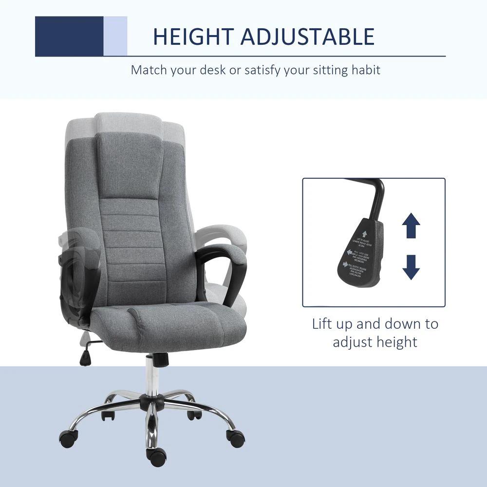 Linen Office Chair 360 Swivel High Back Wide Adjustable Seat Grey Vinsetto by Unbranded