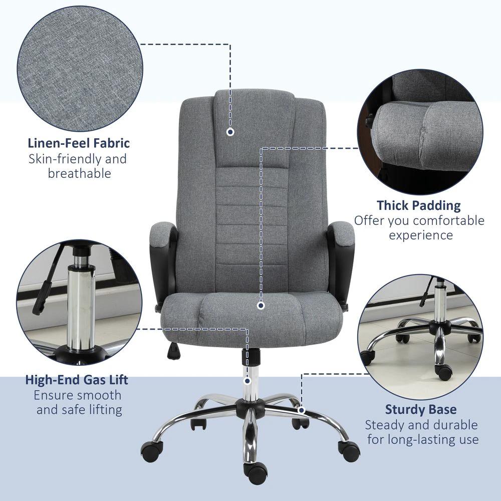 Linen Office Chair 360 Swivel High Back Wide Adjustable Seat Grey Vinsetto by Unbranded