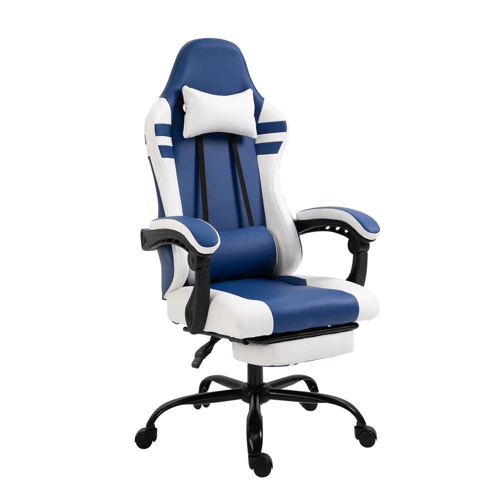 Luxe PU Leather Gaming Office Chair w/ Footrest Wheels Reclining Back Red/ Blue - Office Chair