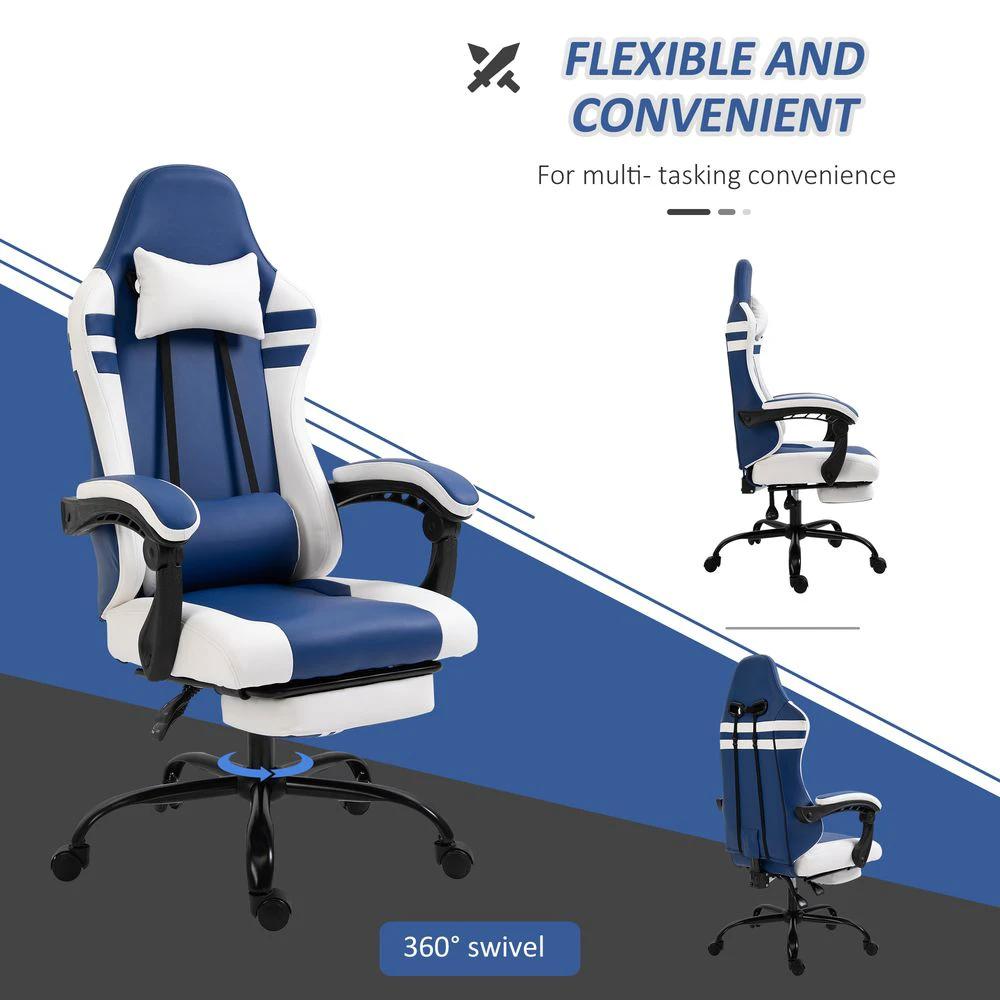 Luxe PU Leather Gaming Office Chair w/ Footrest Wheels Reclining Back Red/ Blue - Office Chair