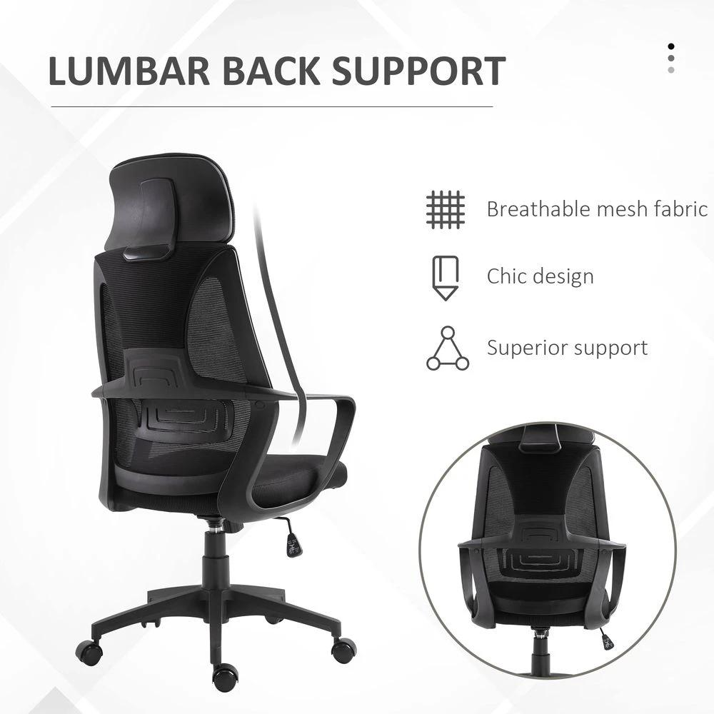 Unbranded Mesh Back Office Chair w/ Adjustable Height Padded Headrest Black Vinsetto - Office Chair