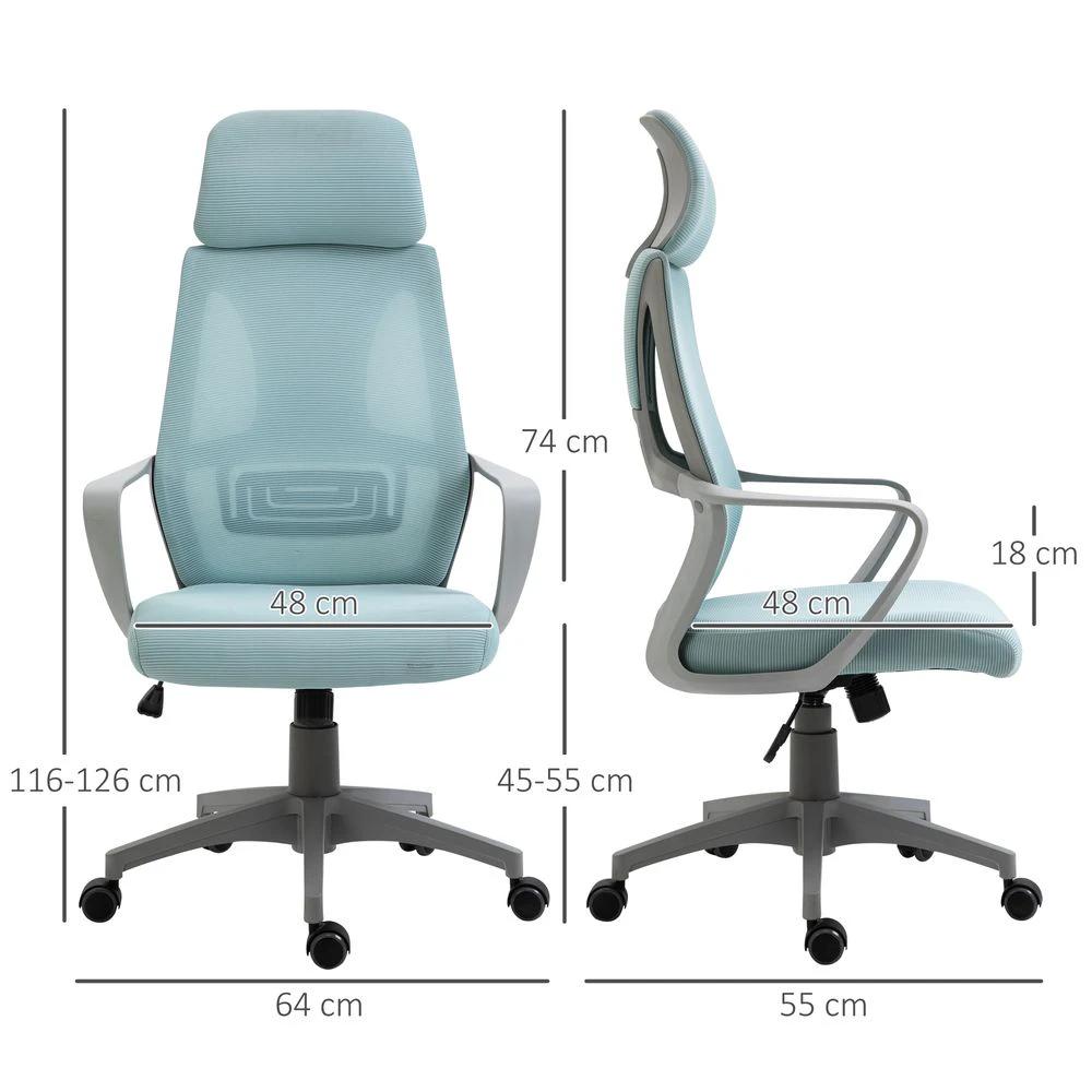 Mesh Back Office Chair w/ Adjustable Height Padded Headrest Blue Vinsetto by Unbranded