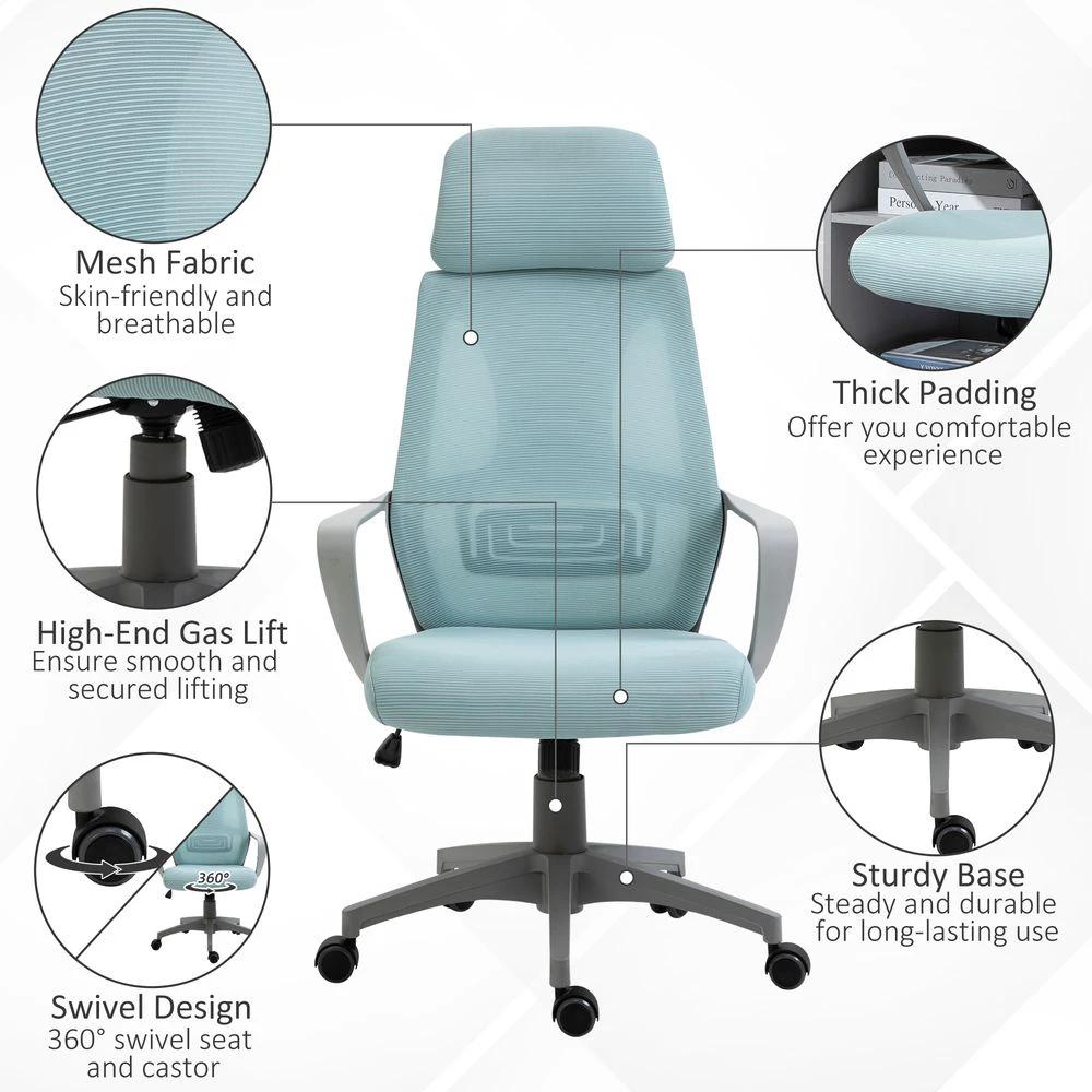 Mesh Back Office Chair w/ Adjustable Height Padded Headrest Blue Vinsetto by Unbranded