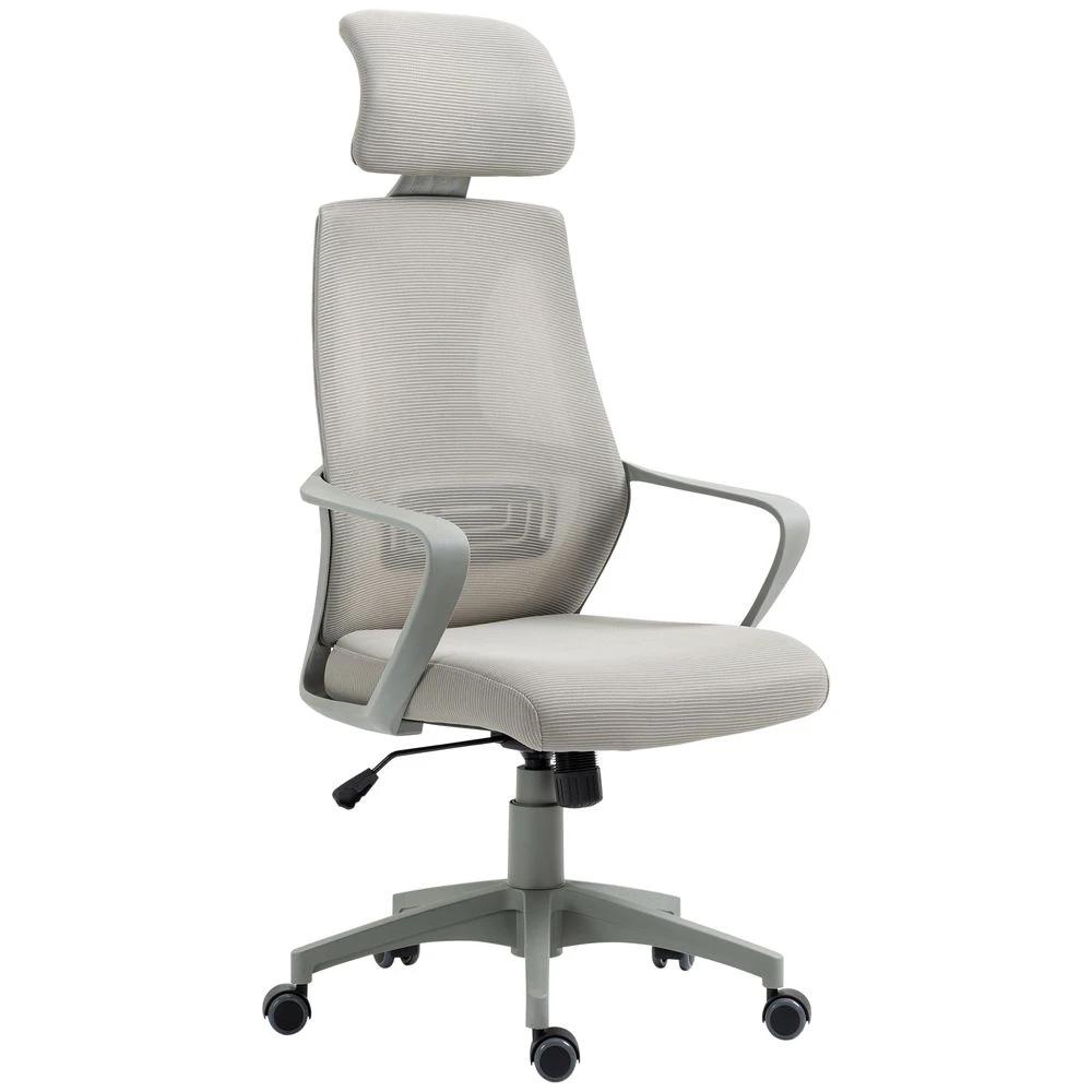 Mesh Back Office Chair w/ Adjustable Height Padded Headrest Grey Vinsetto by Unbranded