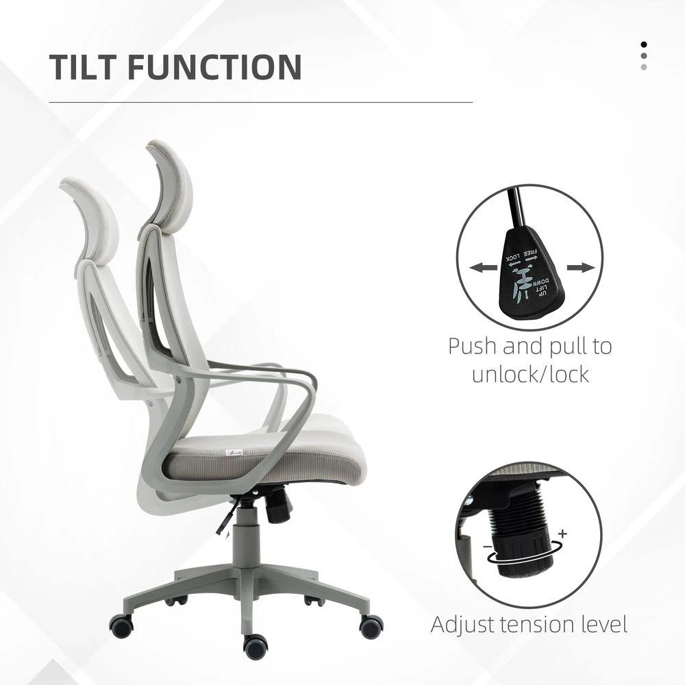 Mesh Back Office Chair w/ Adjustable Height Padded Headrest Grey Vinsetto by Unbranded