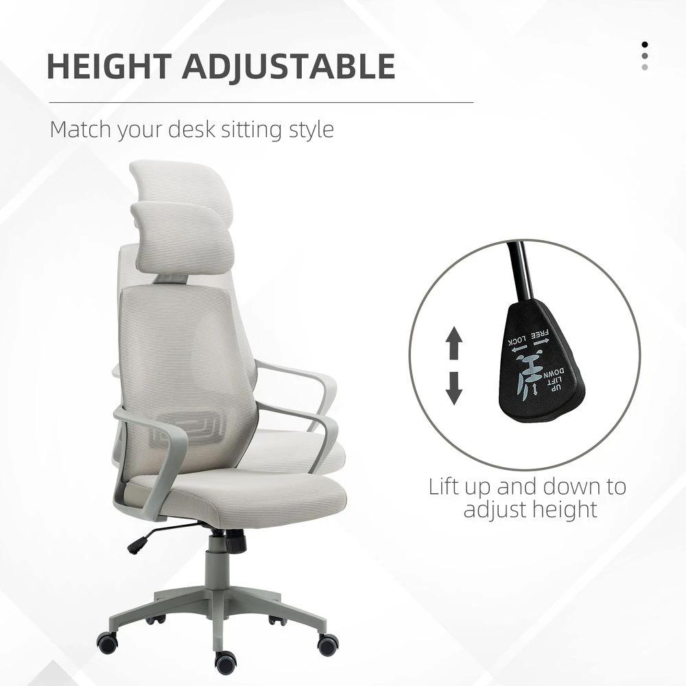 Mesh Back Office Chair w/ Adjustable Height Padded Headrest Grey Vinsetto by Unbranded