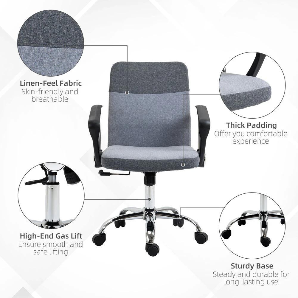 Office Chair Linen Swivel Desk Chair Home Study Rocker w/ Wheel, Grey Vinsetto by Unbranded