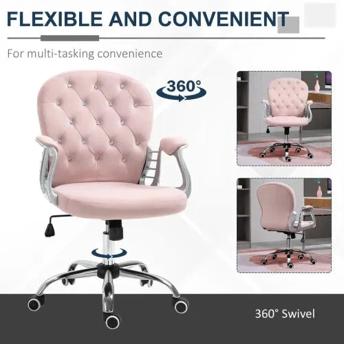 Office Chair Luxury Velour Diamond Tufted Padded Ergonomic 360 Swivel Pink by Unbranded