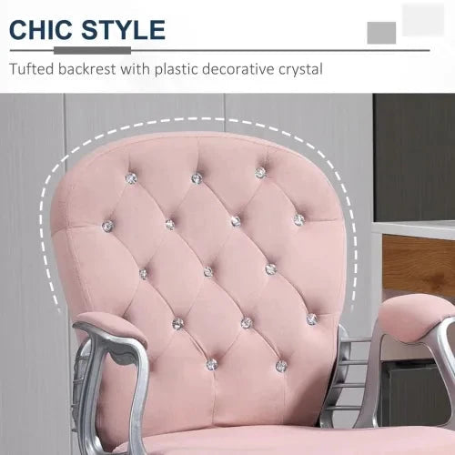 Office Chair Luxury Velour Diamond Tufted Padded Ergonomic 360 Swivel Pink by Unbranded