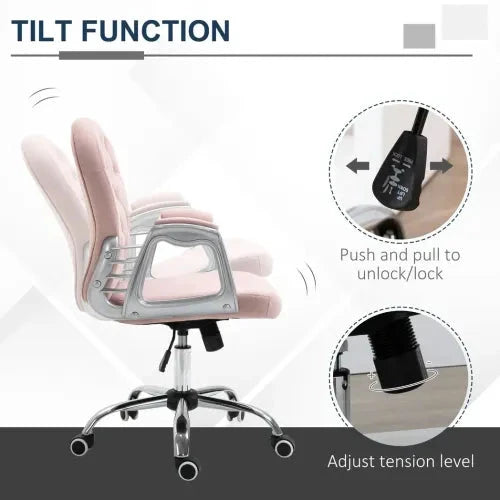 Office Chair Luxury Velour Diamond Tufted Padded Ergonomic 360 Swivel Pink by Unbranded