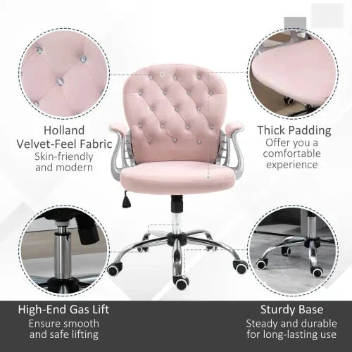Office Chair Luxury Velour Diamond Tufted Padded Ergonomic 360 Swivel Pink by Unbranded