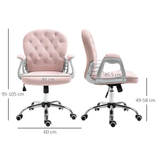 Office Chair Luxury Velour Diamond Tufted Padded Ergonomic 360 Swivel Pink by Unbranded