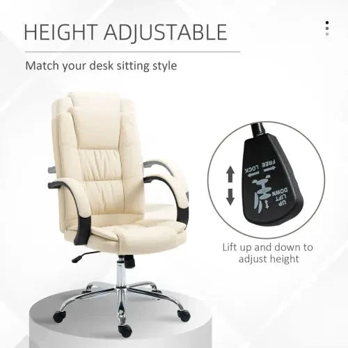 PU Leather Executive Office Chair High Back Height Adjustable Desk Chair, Beige - Office Chair