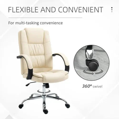 PU Leather Executive Office Chair High Back Height Adjustable Desk Chair, Beige - Office Chair
