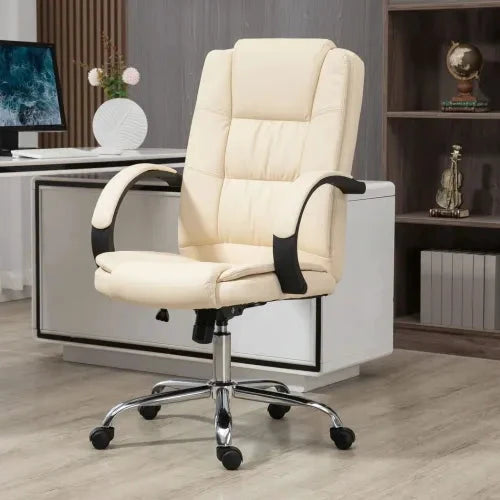 PU Leather Executive Office Chair High Back Height Adjustable Desk Chair, Beige - Office Chair