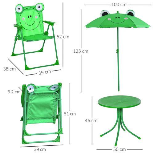 Foldable Patio Kids Metal Picnic Table w/ Frog Umbrella Green 4-piece - Picnic Tables