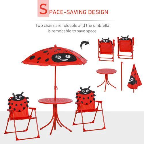 Kids Folding Picnic Table Chair Set Ladybug Pattern Outdoor by Unbranded