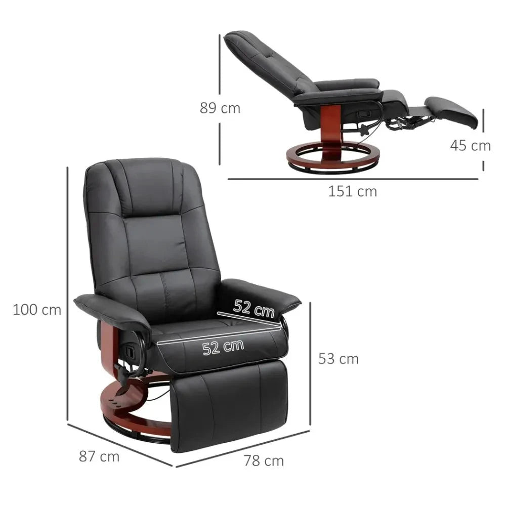 Ergonomic Recliner Sofa Chair PU Leather Armchair Lounger with Footrest, Black by Unbranded