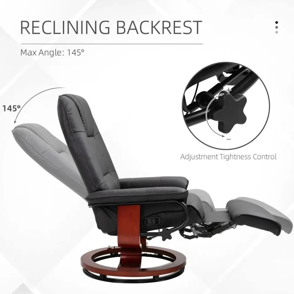 Ergonomic Recliner Sofa Chair PU Leather Armchair Lounger with Footrest, Black by Unbranded