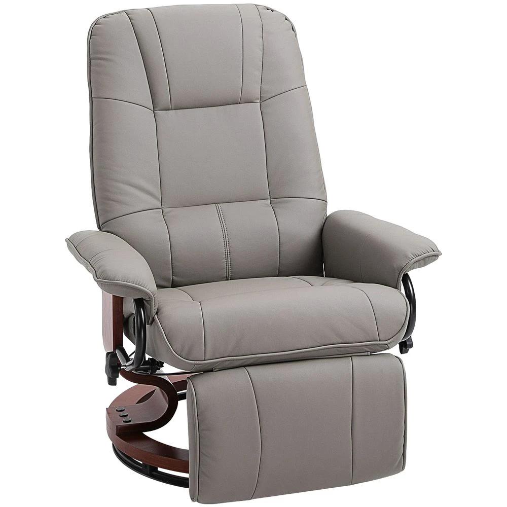 Ergonomic Recliner Sofa Chair PU Leather Armchair Lounger with Footrest, Grey by Unbranded