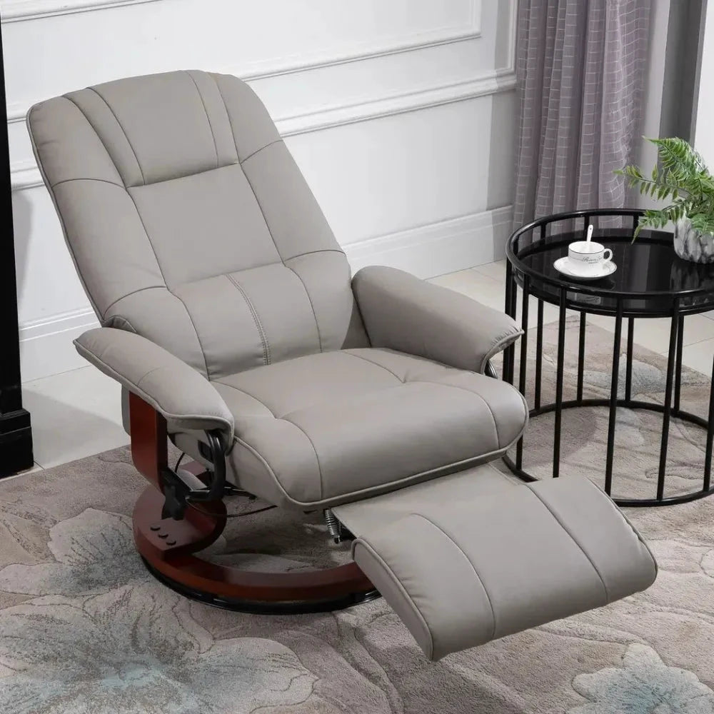 Ergonomic Recliner Sofa Chair PU Leather Armchair Lounger with Footrest, Grey by Unbranded