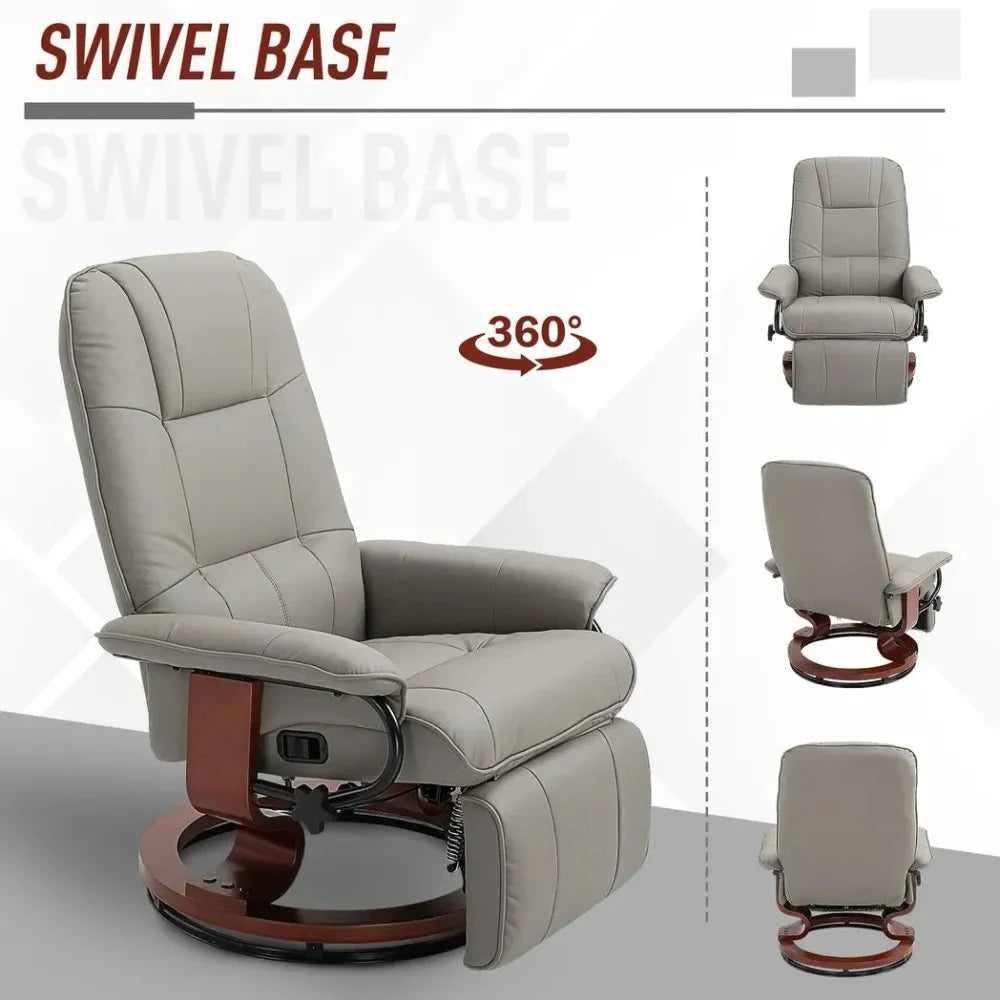 Ergonomic Recliner Sofa Chair PU Leather Armchair Lounger with Footrest, Grey by Unbranded