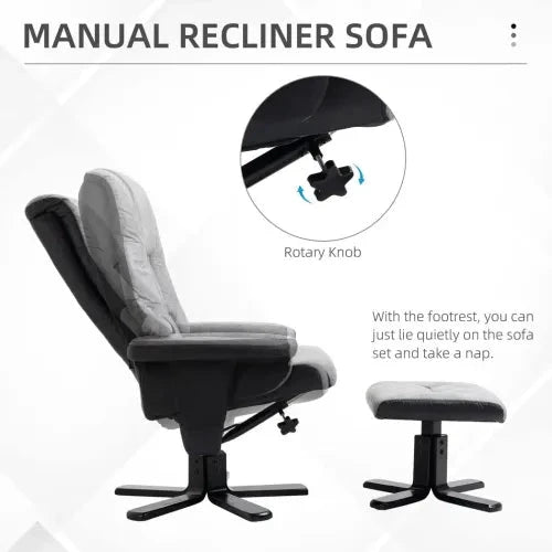 Manual Recliner Sofa With Footrest 360 Swivel Sofa Armchair Faux Leather Grey by Unbranded