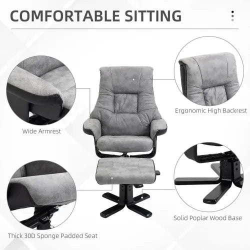 Manual Recliner Sofa With Footrest 360 Swivel Sofa Armchair Faux Leather Grey by Unbranded