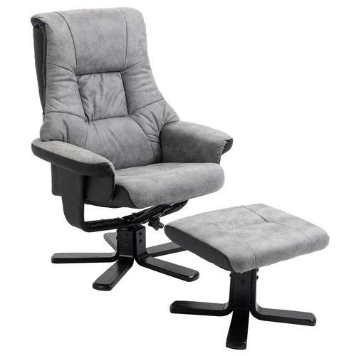 Manual Recliner Sofa With Footrest 360 Swivel Sofa Armchair Faux Leather Grey by Unbranded