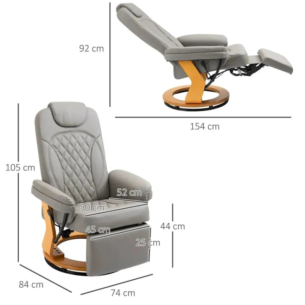 PU Recliner Lounge Chair with Footrest Headrest Wood Base for Home Office Grey by Unbranded