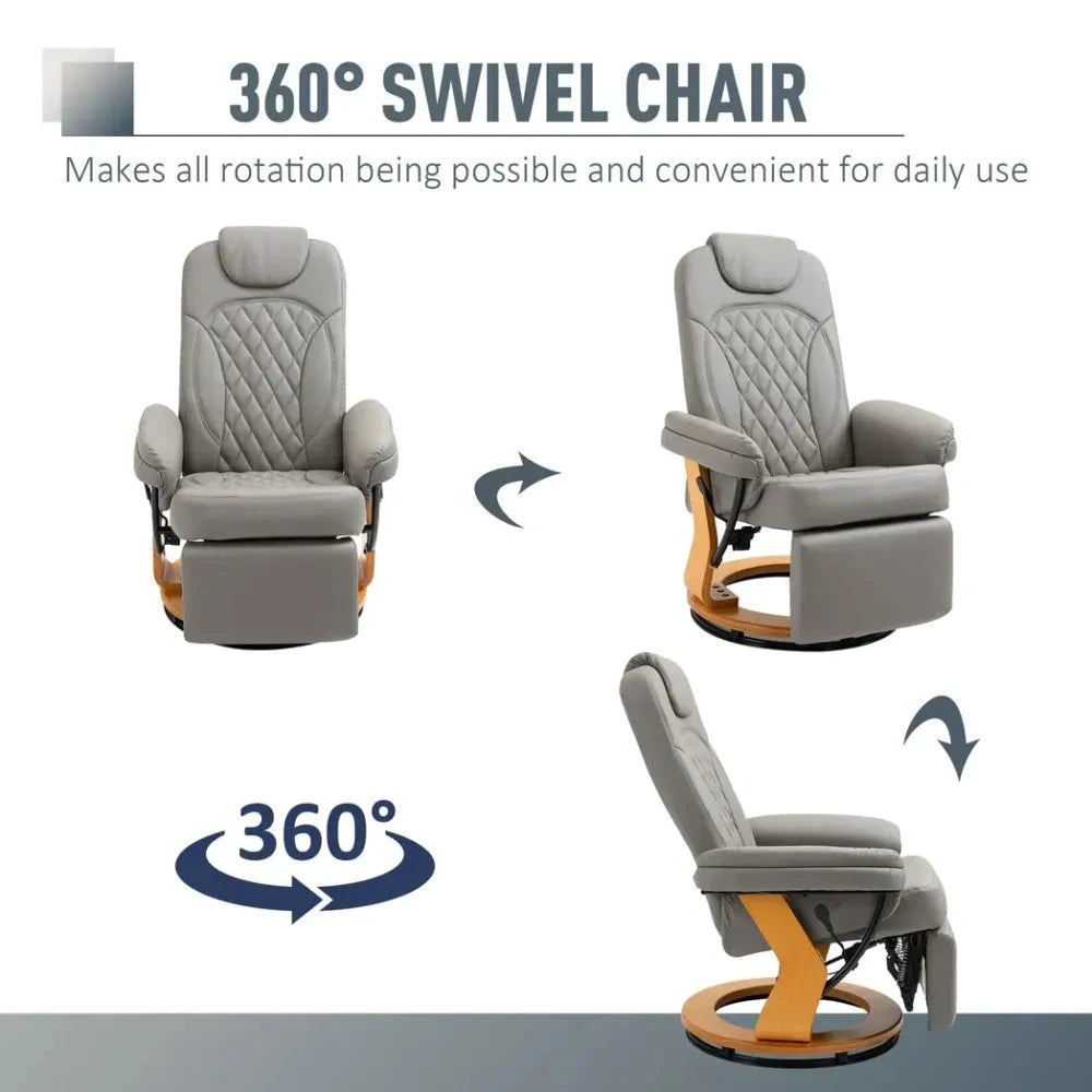 PU Recliner Lounge Chair with Footrest Headrest Wood Base for Home Office Grey by Unbranded