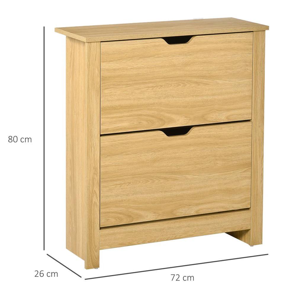 12-Shoe Storage Cabinet 4 Shelves 2 Drawers Tabletop 4 Legs Brown by Unbranded