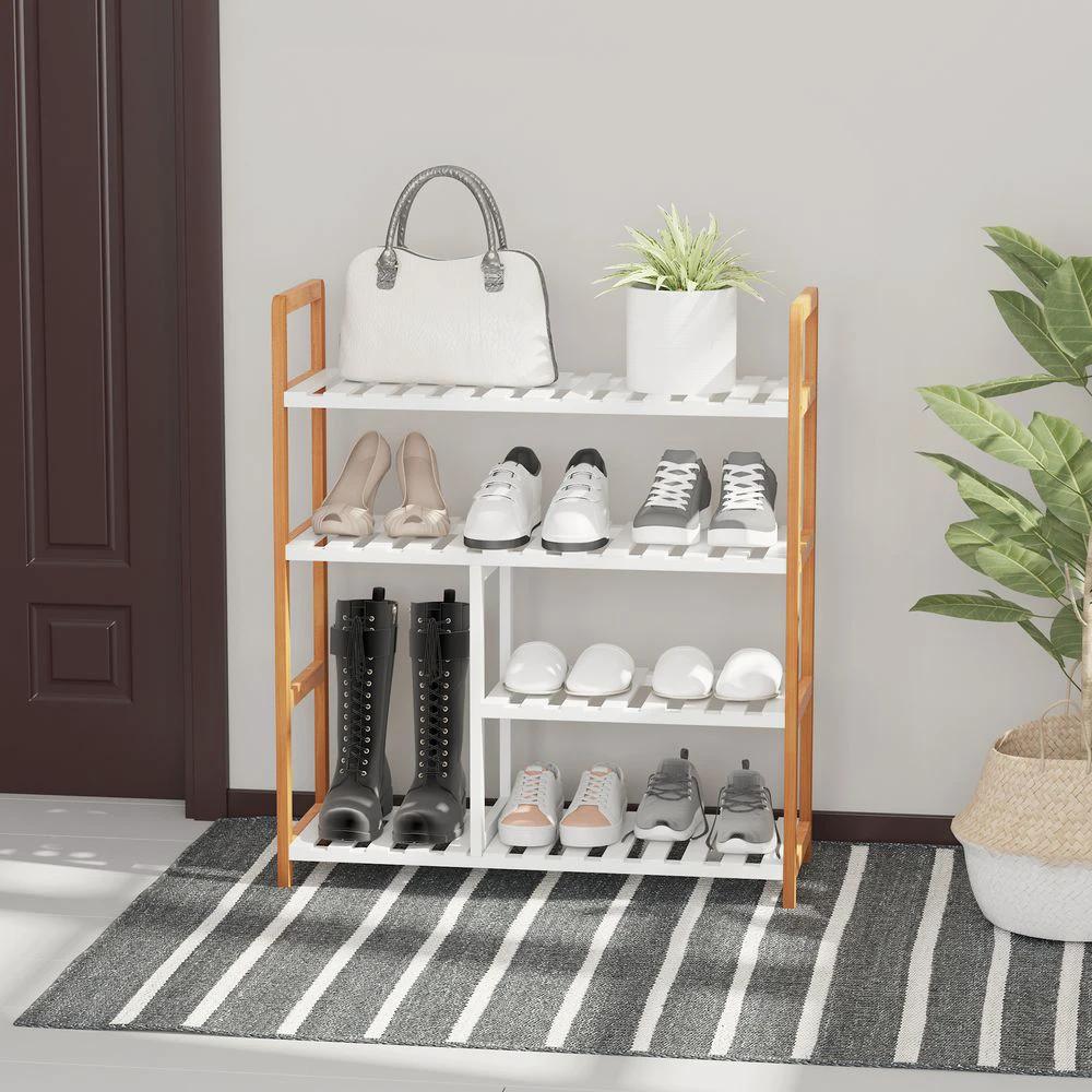 4-Tier Shoe Rack Simple Home Storage Wood Frame Boot Compartment Home