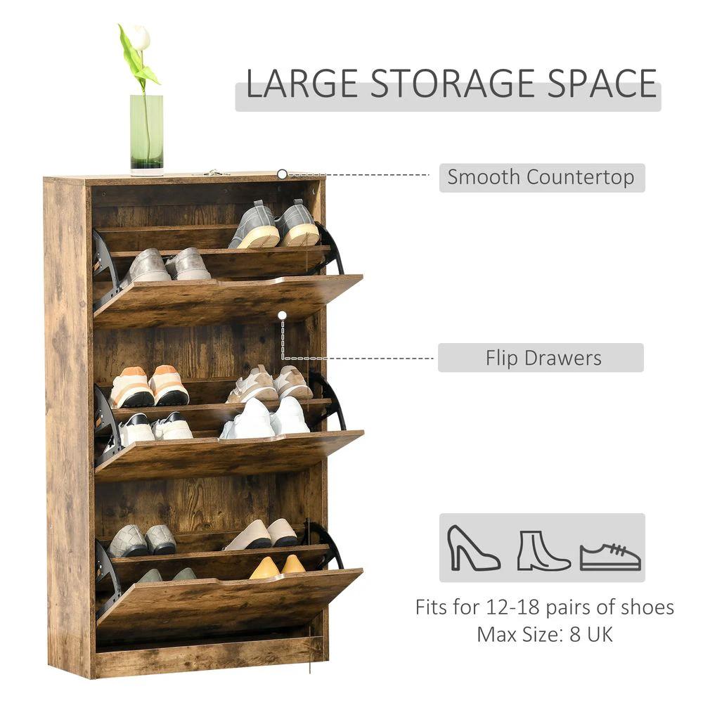 Shoe Cabinet Entryway Rack with 3 Flip Drawers Adjustable for 18 Pairs