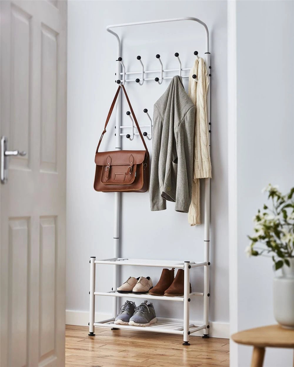 Multi Purpose Stand 18 Hooks For Clothes Shoes Hats Bags - White by Unbranded
