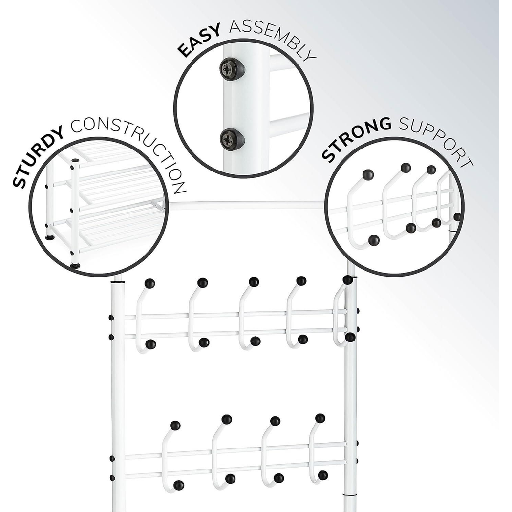 Multi Purpose Stand 18 Hooks For Clothes Shoes Hats Bags - White by Unbranded