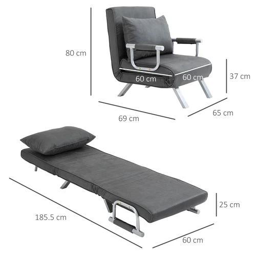 Sofa Bed Foldable Portable Armchair Sleeper Lounge Pillow Dark Grey by Unbranded