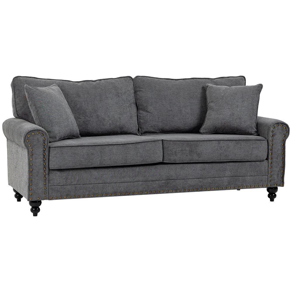 2 Seater Sofas Fabric Sofa with Nailhead Trim Cushions and Throw Pillows Grey by Unbranded