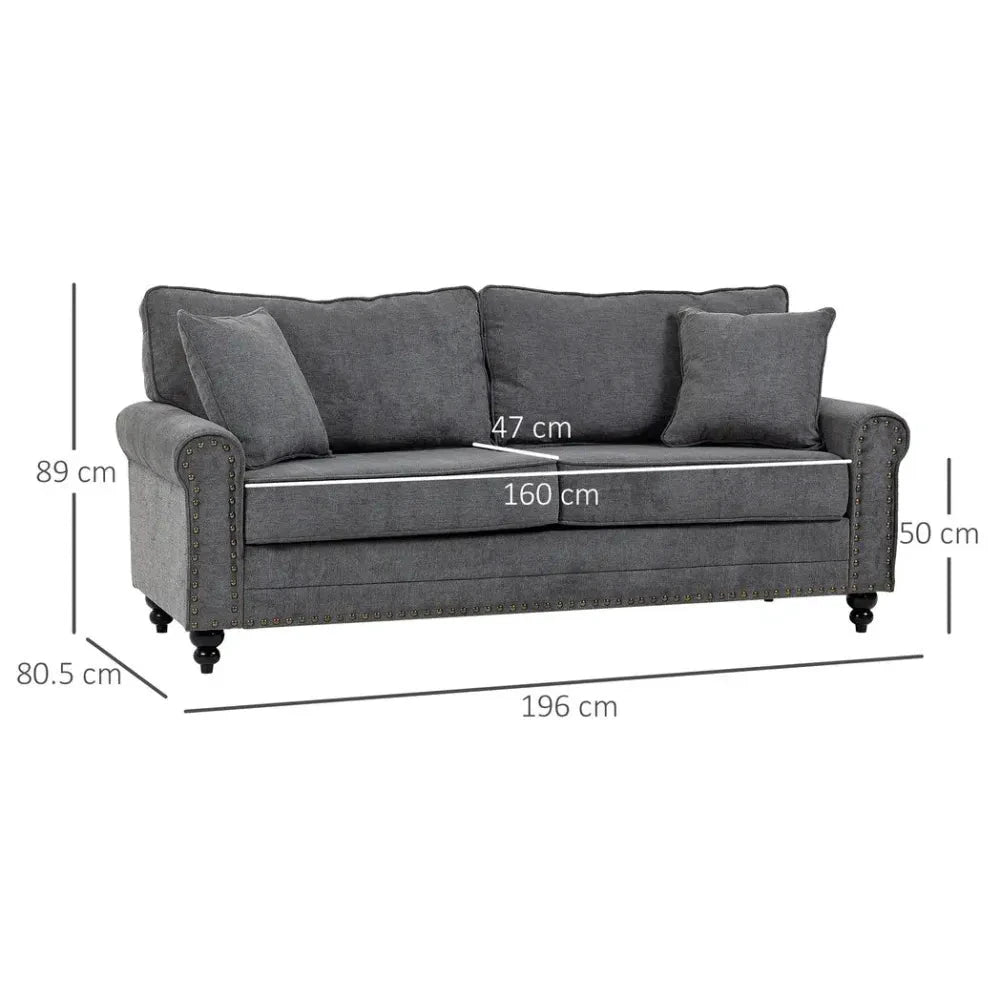 2 Seater Sofas Fabric Sofa with Nailhead Trim Cushions and Throw Pillows Grey by Unbranded
