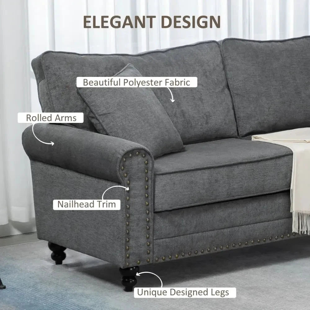 2 Seater Sofas Fabric Sofa with Nailhead Trim Cushions and Throw Pillows Grey by Unbranded