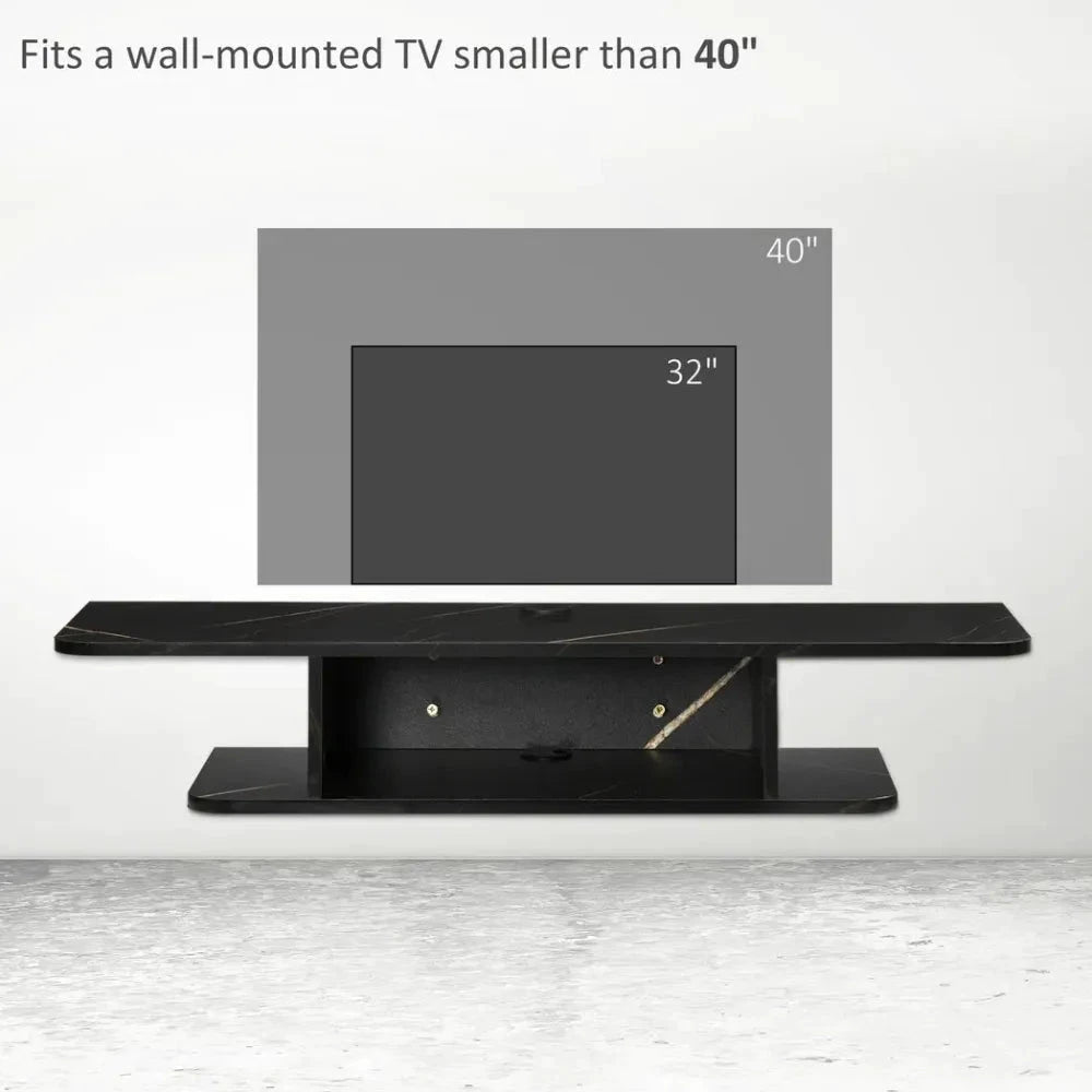Floating TV Unit Stand Wall Mount Media Console with Storage Shelf, Black - TV Unit